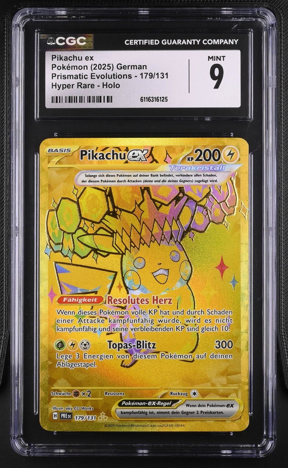 Pikachu EX 179/131 - Prismatische Entwicklungen - CGC MINT 9 (Deutsch)